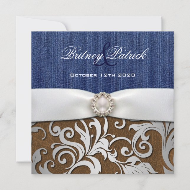 Leather & Denim Damask Western Wedding Invitations (Front)