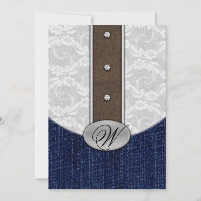 Leather & Denim Western Lace Wedding Invitations (Front)