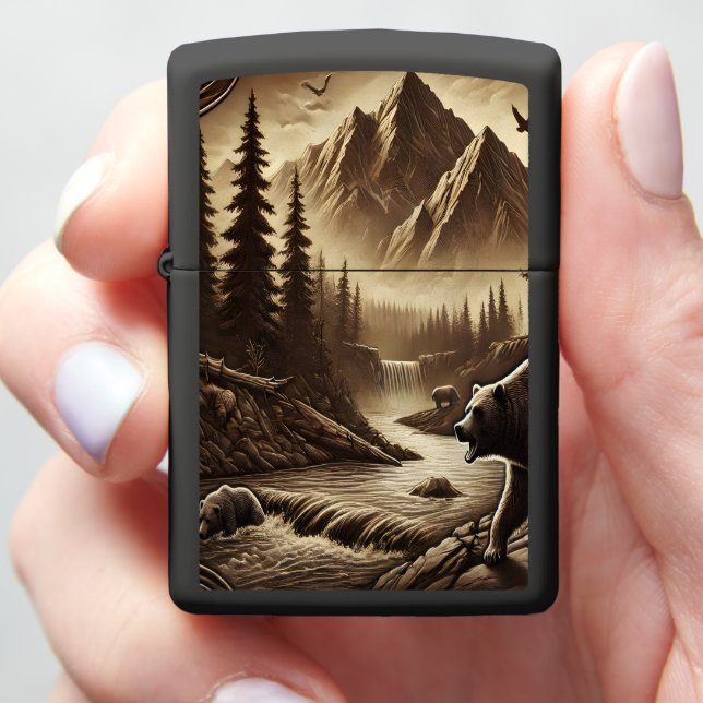 Leather Design Bear by River Zippo Lighter (In Hand)