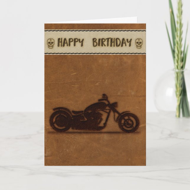 Leather effect biker birthday card (Front)