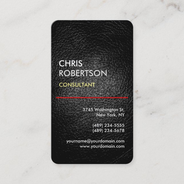 Leather Effect Gray Red Attractive Business Card (Front)