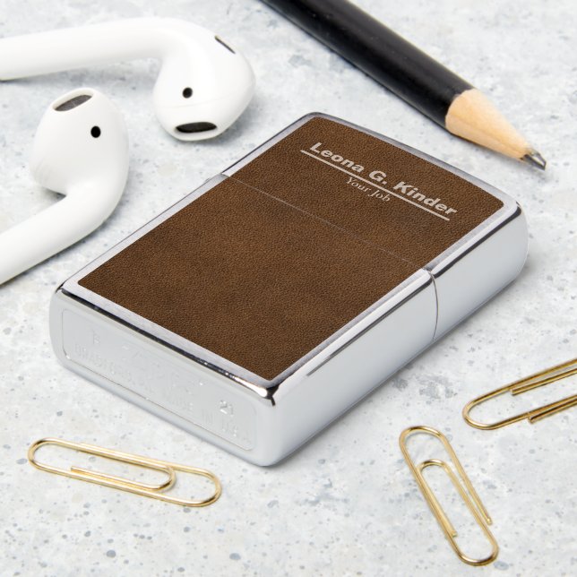 Leather| Elegant Personalized Name & Profession Zippo Lighter (On Table 2)
