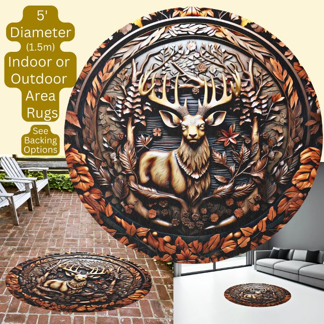 Leather Embossed Look Stag Brown Circular Round Rug (Creator Uploaded)