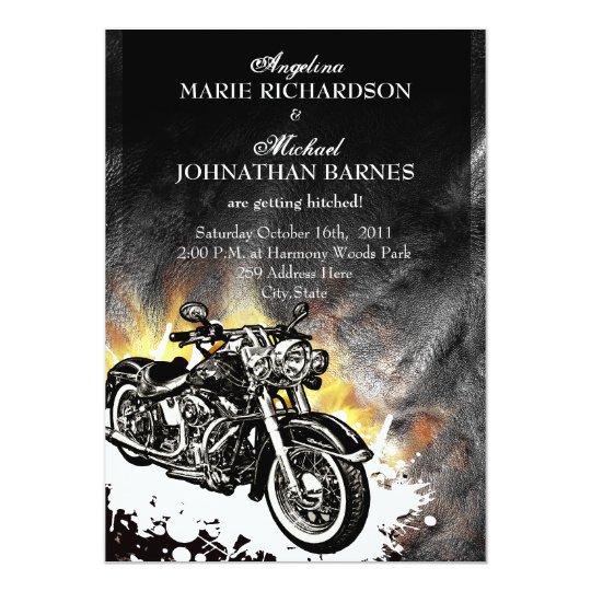 Leather & Flames Offbeat Biker Wedding Invitation | Zazzle.com