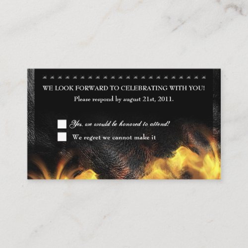 Leather Flames &amp; Studs RSVP Reception card Business Cards