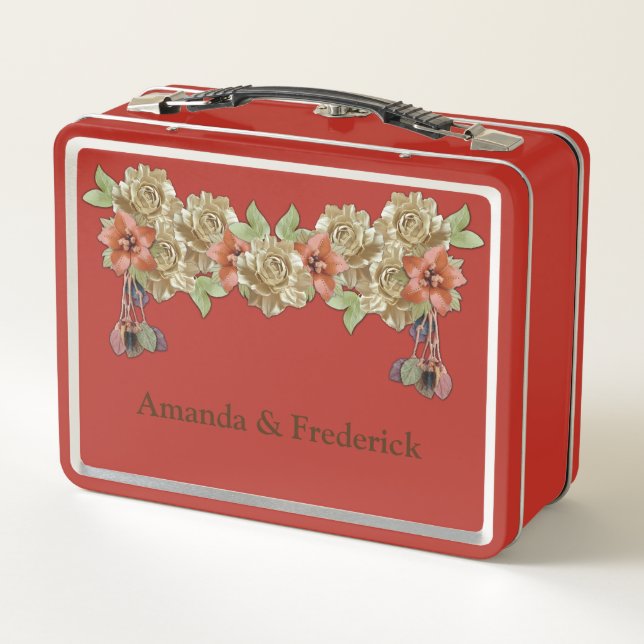 Leather Flowers Metal Lunch Box (Back)