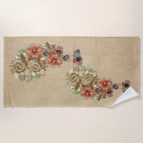 Leather Flowers on Cream Suede Beach Towel