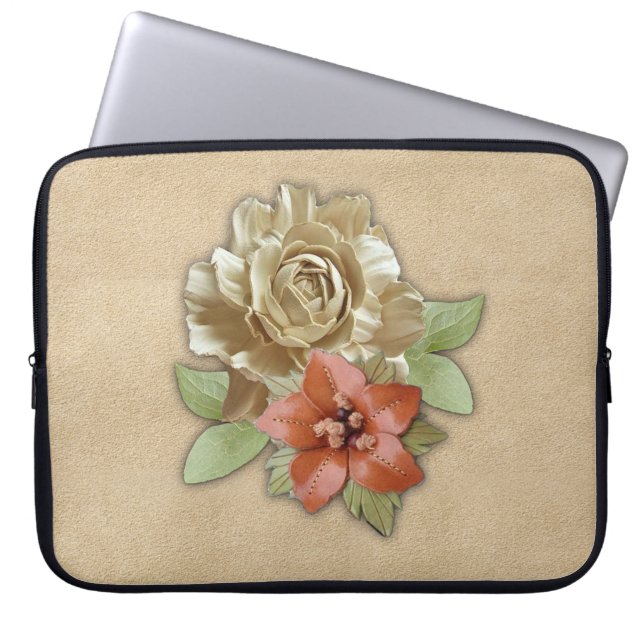Leather Flowers on Cream Suede Laptop Sleeve (Front)