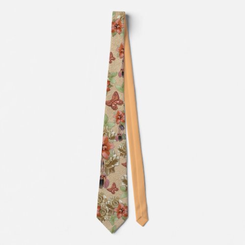 Leather Flowers on Cream Suede Neck Tie