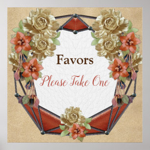 Leather Flowers on Cream Suede Wedding Favors Poster