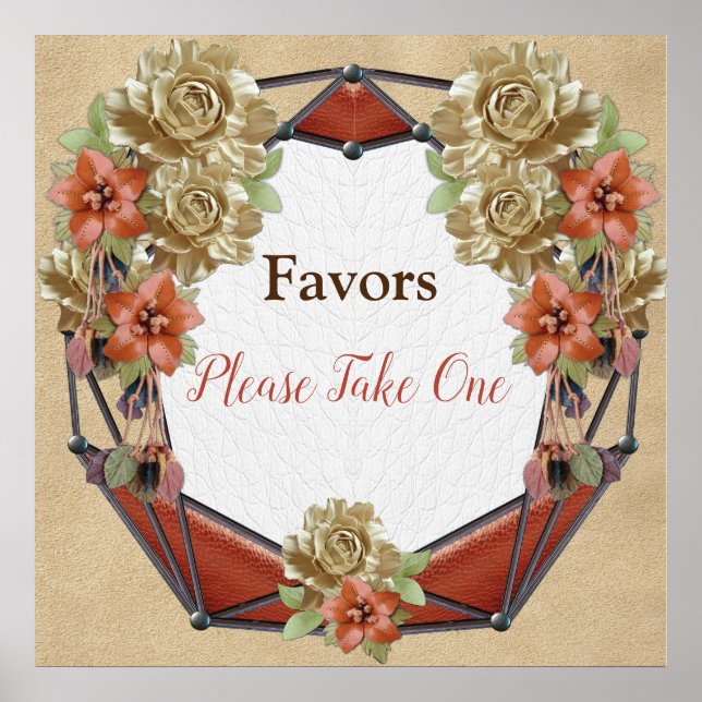 Leather Flowers on Cream Suede Wedding Favors Poster (Front)