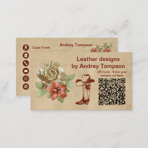 Leather Flowers on Cream Suede Wristlet Business C Business Card