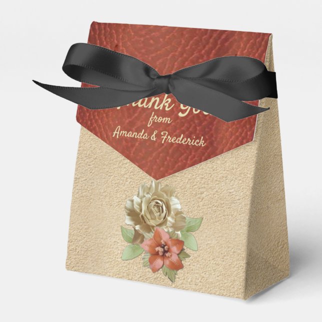 Leather Flowers on Suede Favor Boxes (Front Side)