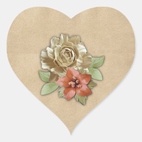 Leather flowers on Suede Heart Sticker