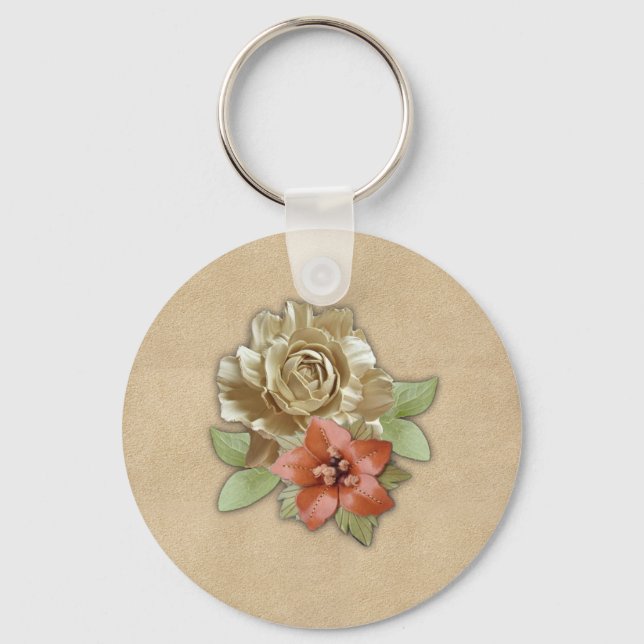 Leather flowers on Suede Keychain (Front)