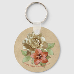 Leather flowers on Suede Keychain