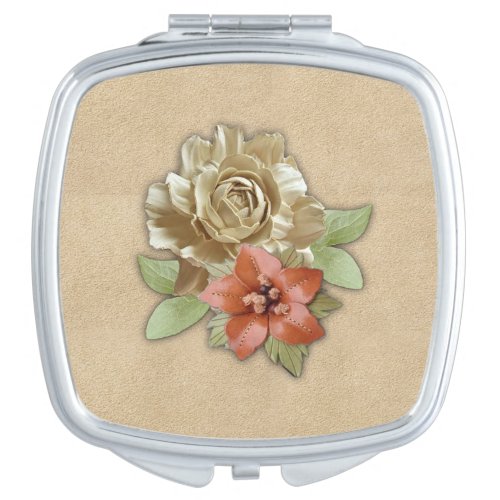 Leather flowers  Suede Texture Art Compact Mirror