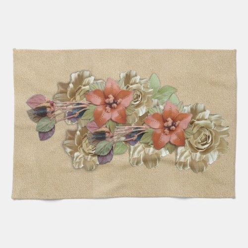 Leather Flowers  Suede Texture Art Kitchen Towel