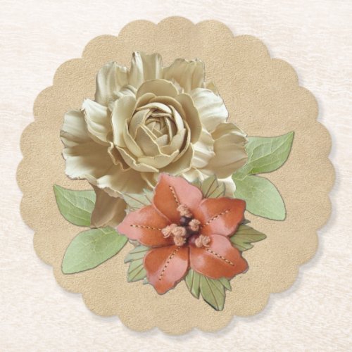 Leather flowers  Suede Texture Art Paper Coaster