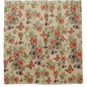 Leather Flowers & Suede Texture Art Shower Curtain