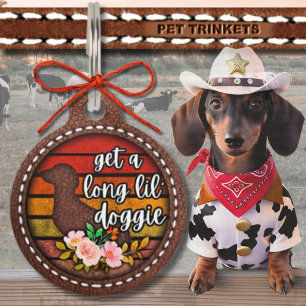 Leather Get A Long Little Doggie Western Dachshund Pet ID Tag