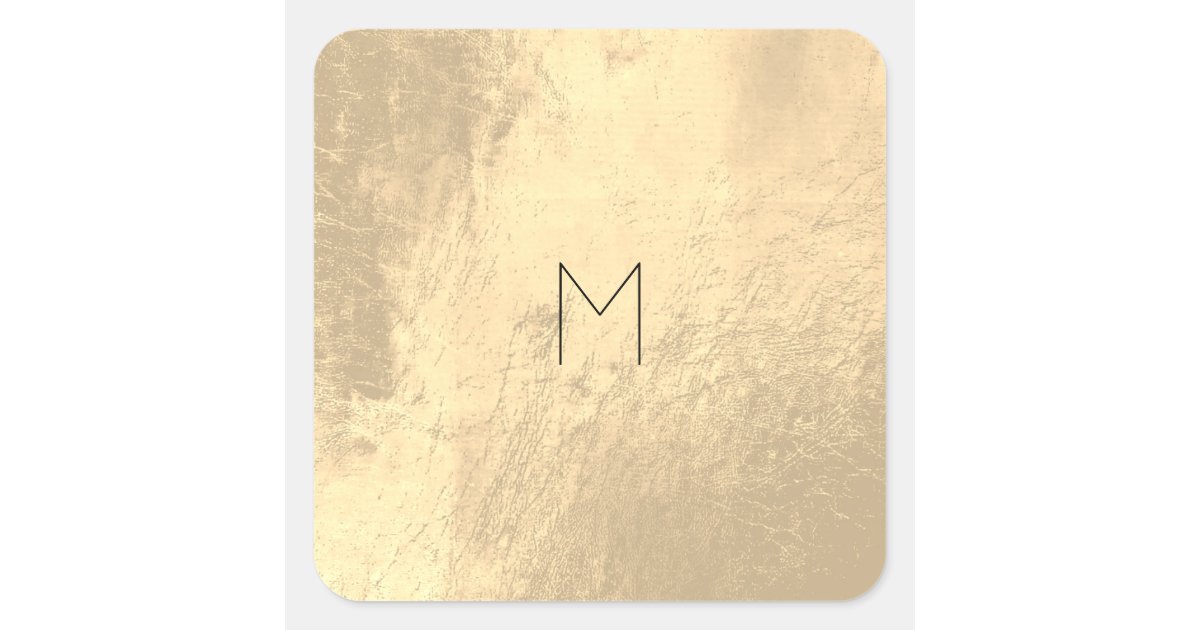 Leather Gold Blush Metal Powder Minimal Monogram Square Sticker Zazzle