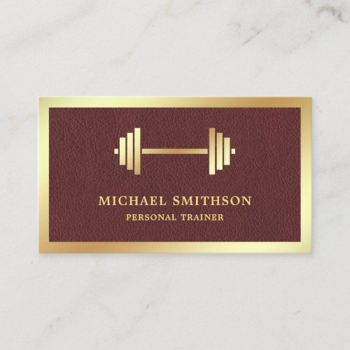 Leather Gold Dumbbell Fitness Personal Trainer Business Card