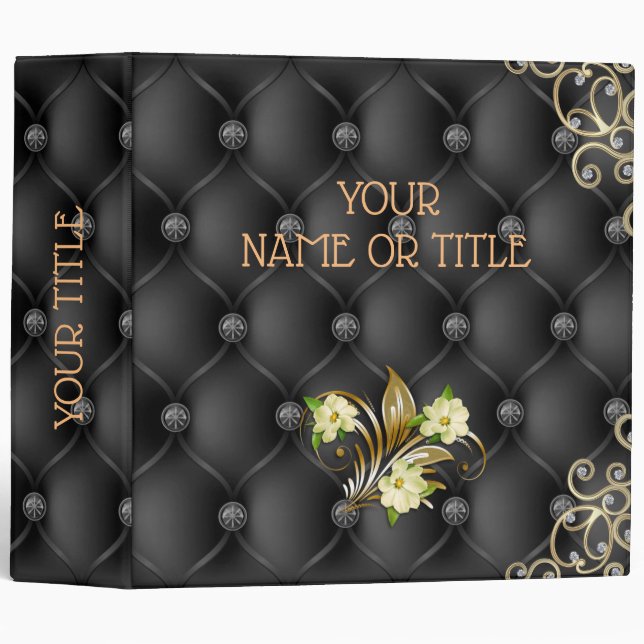 Leather Gold Elegant Modern Albums 3 ring binder (Front/Spine)