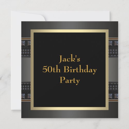 Leather Gold Mans 50th Birthday Party Invitation