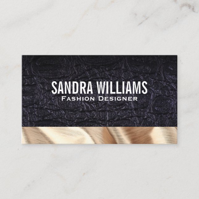 Leather | Gold Silk Fabric Business Card (Front)