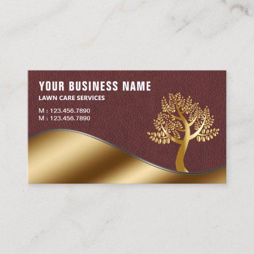 Leather Gold Tree Gardening Landscaping Lawn Care Business Card