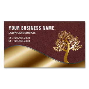 Leather Gold Tree Gardening Landscaping Lawn Care Business Card Magnet