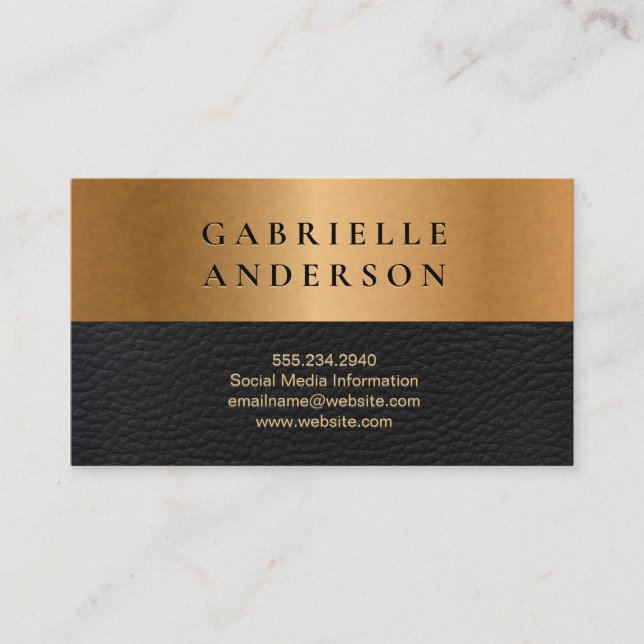 Leather | Golden Metallic Color Block Business Card (Front)