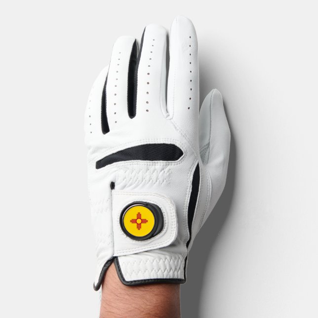 Leather Golf Glove with Flag of New Mexico, USA (Front)