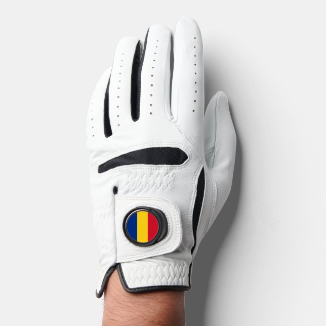Leather Golf Glove with Flag of Romania (Front)