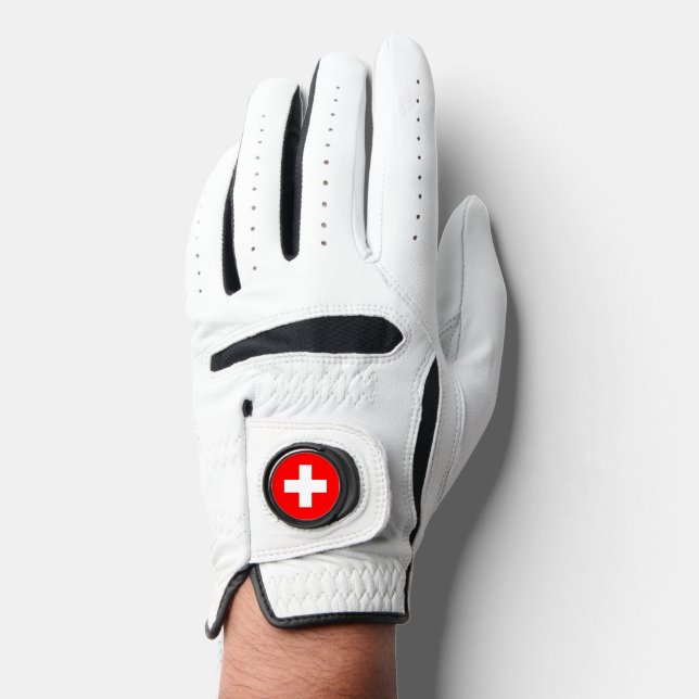 Leather Golf Glove with Flag of Switzerland (Front)