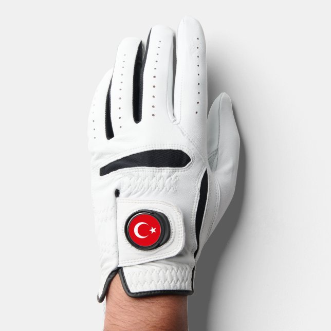 Leather Golf Glove with Flag of Turkey (Front)