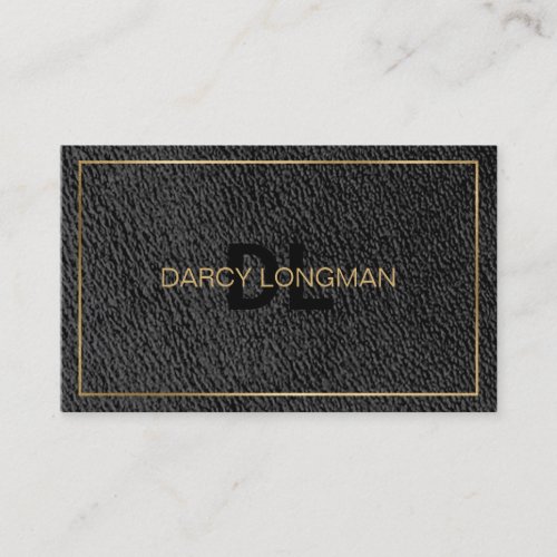 Leather Grain Look Black Charcoal Gold Business Card