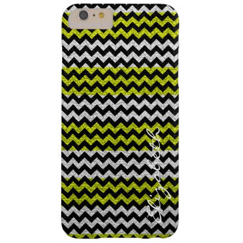 Leather Green Black Chevron Stripes Pattern 2 Barely There iPhone 6 Plus Case