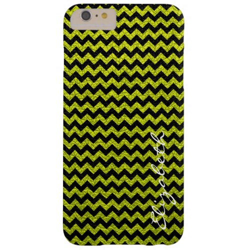 Leather Green Black Chevron Stripes Pattern Barely There iPhone 6 Plus Case