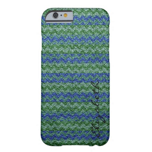 Leather Green Blue Chevron Stripes Pattern Barely There iPhone 6 Case