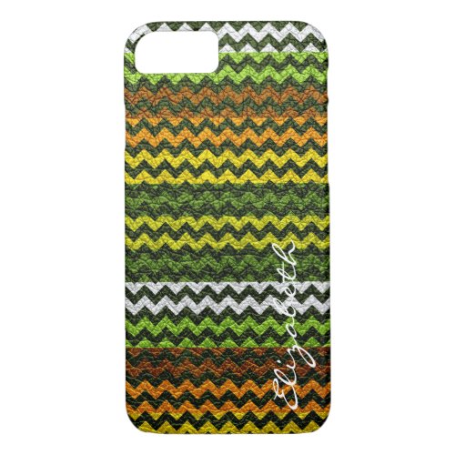 Leather Green Chevron Stripes Pattern iPhone 87 Case