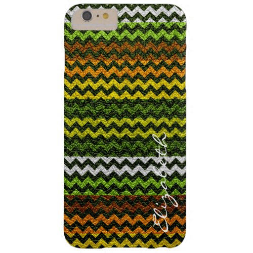 Leather Green Chevron Stripes Pattern Barely There iPhone 6 Plus Case