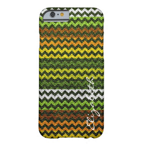 Leather Green Chevron Stripes Pattern Barely There iPhone 6 Case