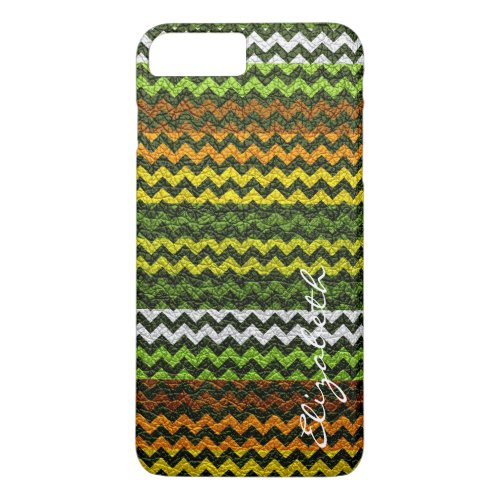 Leather Green Chevron Stripes Pattern iPhone 8 Plus7 Plus Case