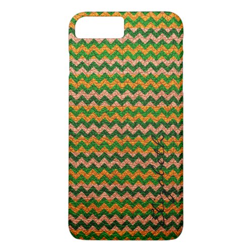 Leather Green Chevron Stripes Pattern iPhone 8 Plus7 Plus Case