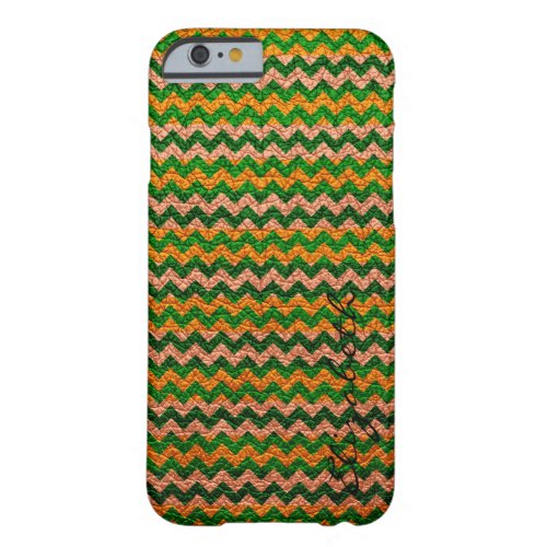 Leather Green Chevron Stripes Pattern Barely There iPhone 6 Case