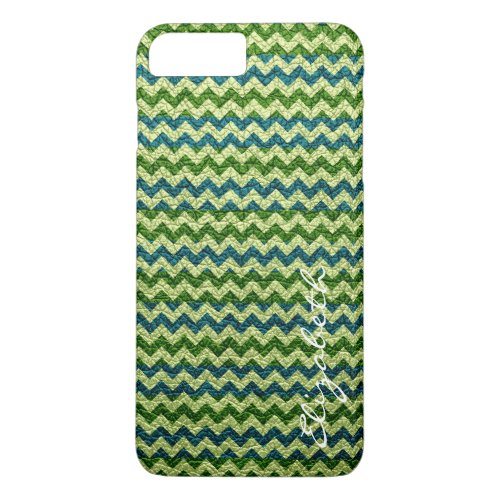 Leather Green Mint Chevron Stripes Pattern iPhone 8 Plus7 Plus Case