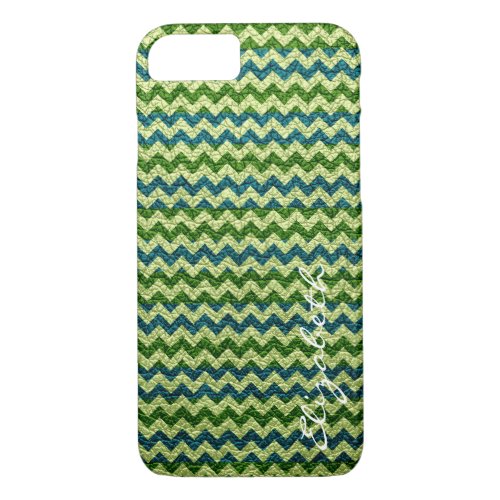 Leather Green Mint Chevron Stripes Pattern iPhone 87 Case