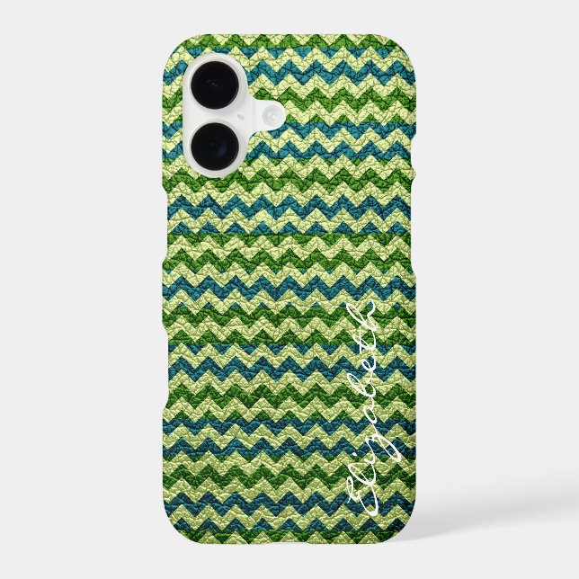 Leather Green Mint Chevron Stripes Pattern Iphone Case (Back)